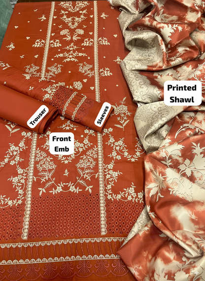 3-Piece Suit – Dhanak Pashmina Shawl (Premium Embroidery)