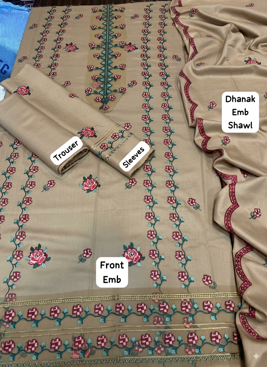 Winter 2025 Aneeka Gull 3-Piece Suit –  with Dhanak Embroidered Shawl