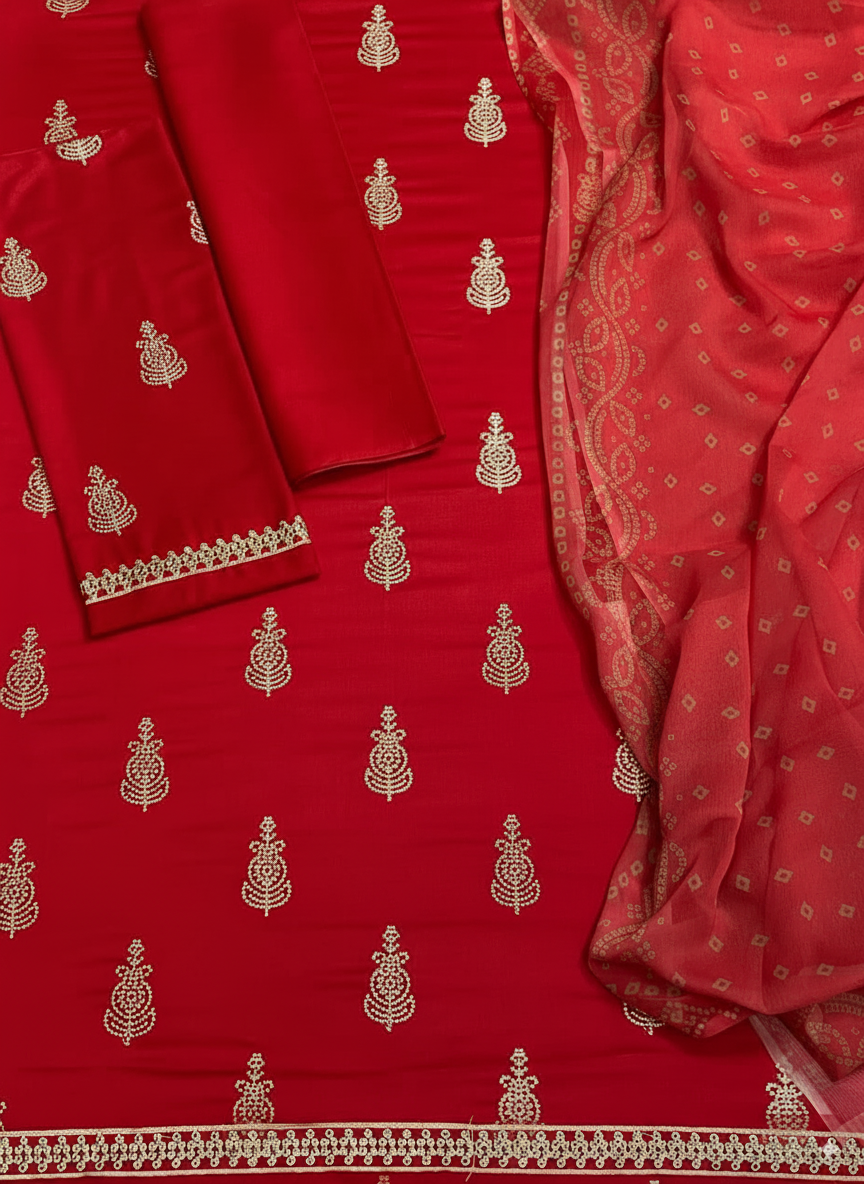 Embroidered Linen 3Pc Suit with Printed Chiffon Dupatta – Winter Collection