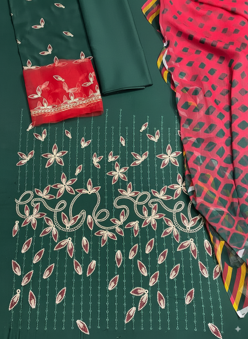 Embroidered Linen 3Pc Suit with Printed Chiffon Dupatta – Winter Collection