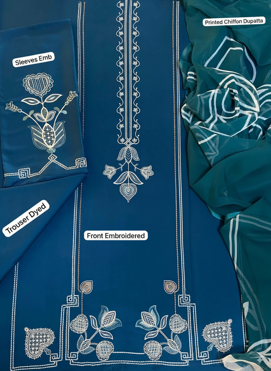 Embroidered Linen 3Pc Suit with Printed Chiffon Dupatta – Winter Collection