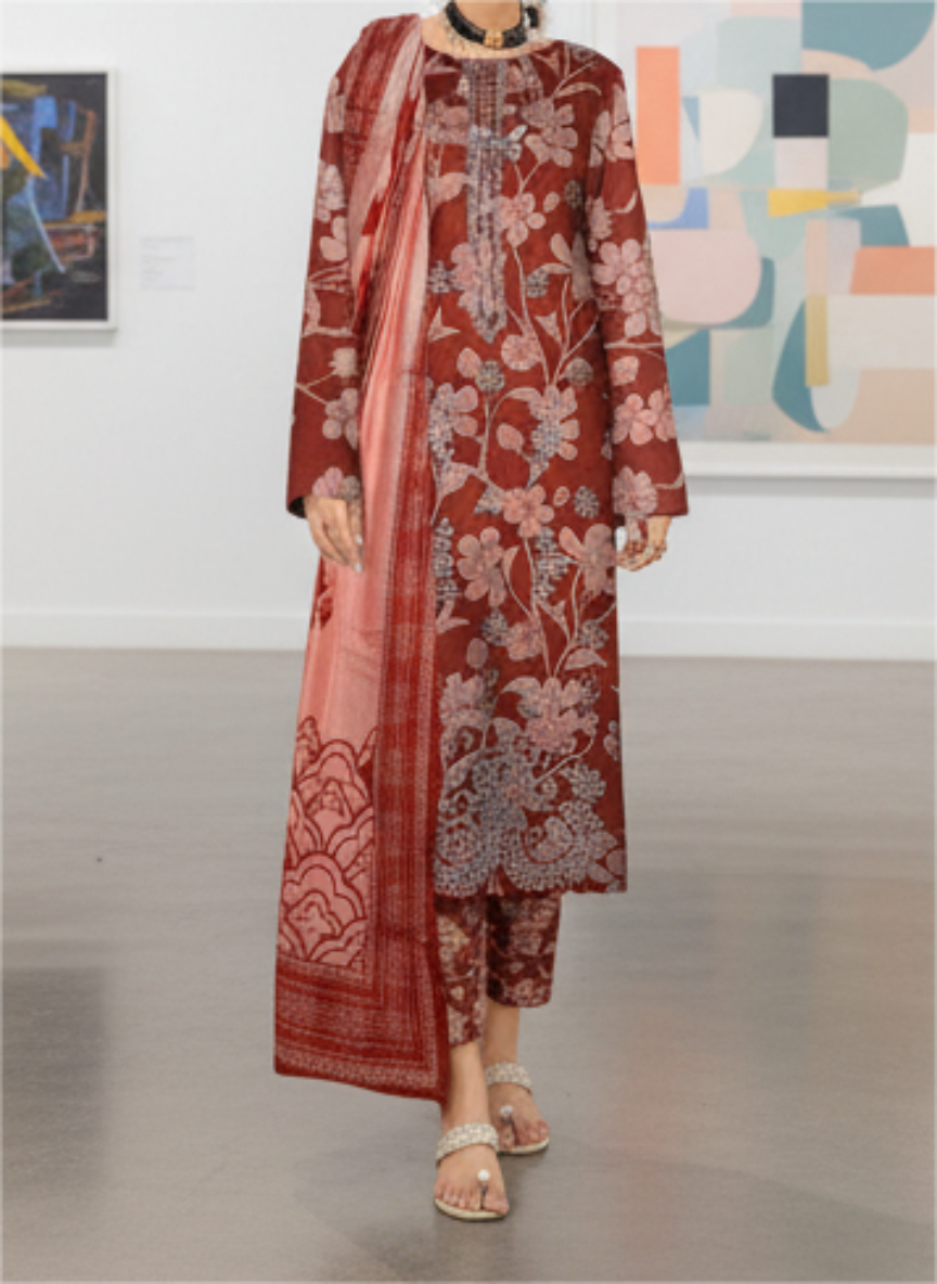 Premium Embroidered Linen 3-Piece Suit – Maria B | Baroque | Cross Stitch | Alkaram Inspired – Winter Collection 2025