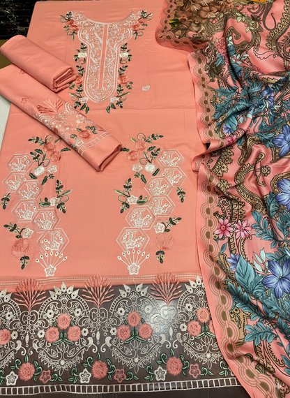 3-Piece Suit with Printed Wool Shawl