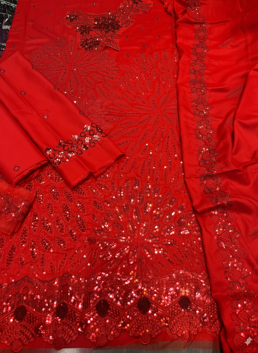 Heavy Embroidered 3-Piece Suit with Dhanak Emb Shawl