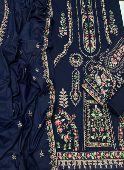 3-Piece Embroidered Suit with Heavy Dhanak Shawl