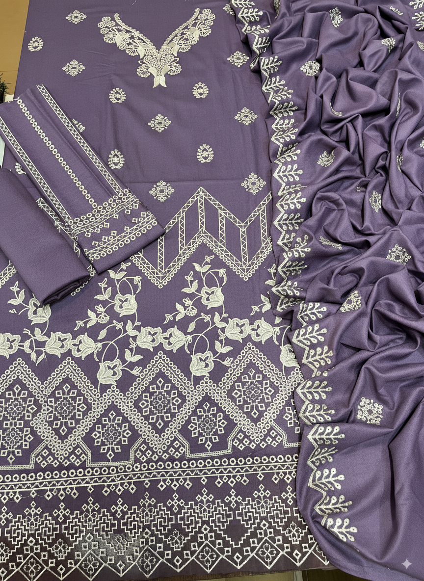 ❄☀ Winter 2025 Hot Collection | Dhanak Embroidered 3-Pcs Suit ☀❄
