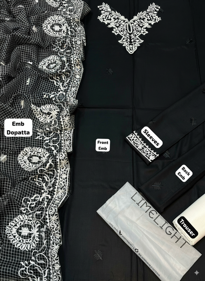 Linen 3 Piece Suit with Embroidered Organza Dupatta