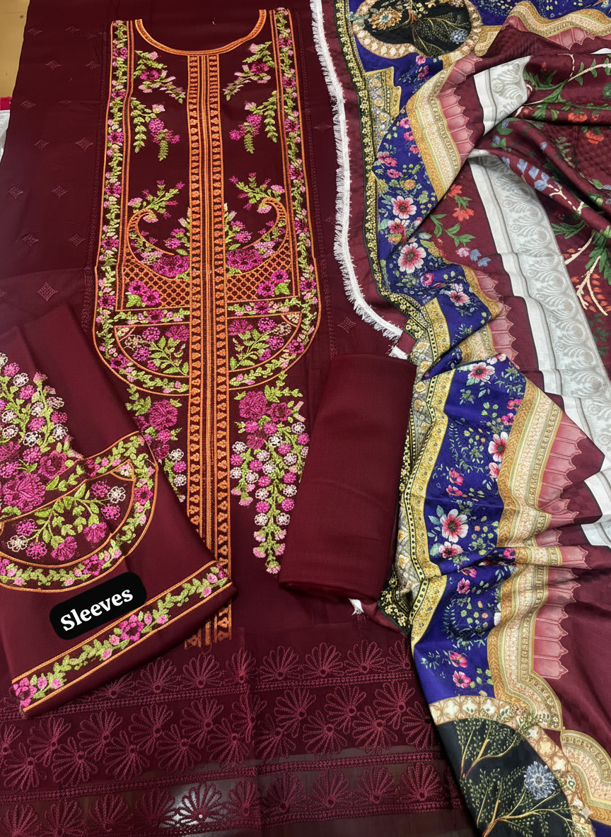 Dhanak 3 Piece Suit with Pashmina Wool Shawl
