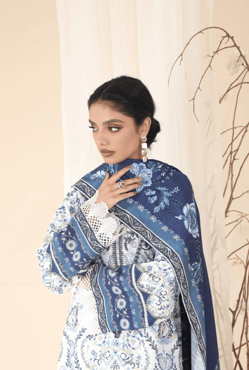 Premium Khaddar Digital Printed Suit with Heavy Embroidered Organza Patches