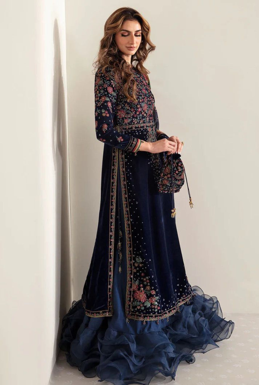 3 Piece Unstitched Heavy Embroidered Velvet Suit ( Full Embroidered Chiffon Dupatta )