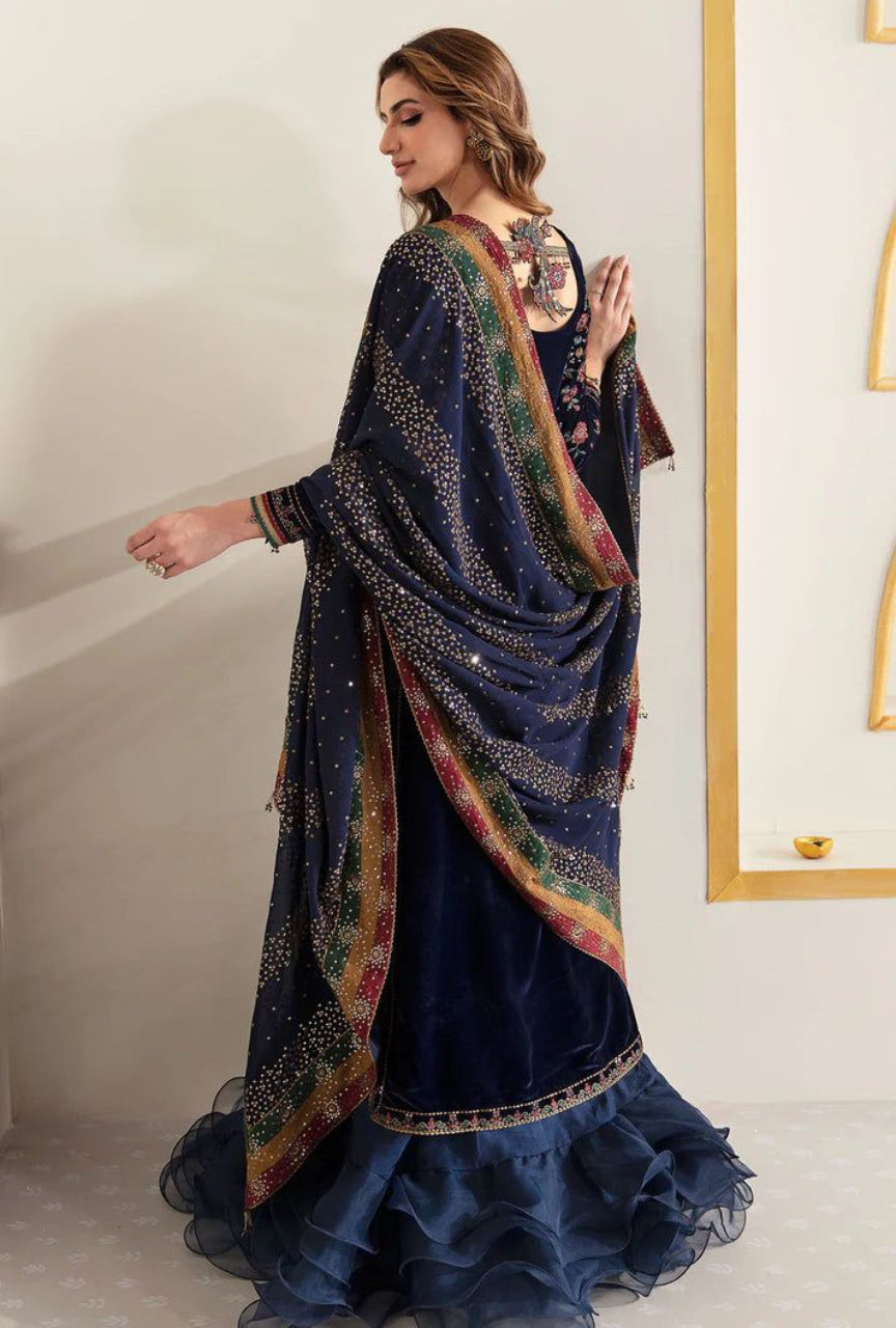 3 Piece Unstitched Heavy Embroidered Velvet Suit ( Full Embroidered Chiffon Dupatta )