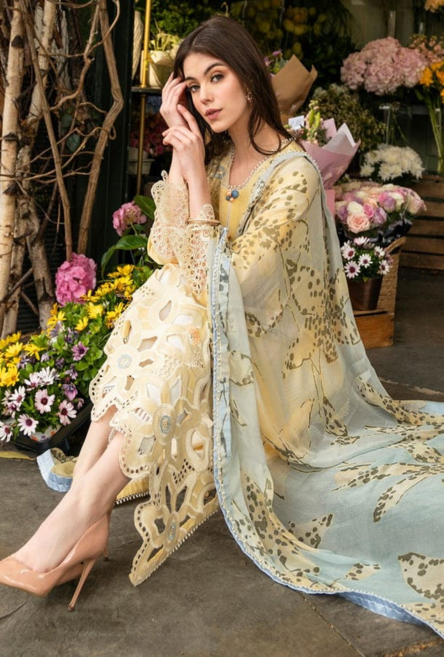 Unstitched 3 Piece Fully Embroidered Chickan Kari Lawn Suit With Printed Silk Dupatta