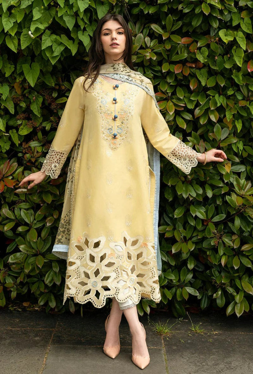 Unstitched 3 Piece Fully Embroidered Chickan Kari Lawn Suit With Printed Silk Dupatta