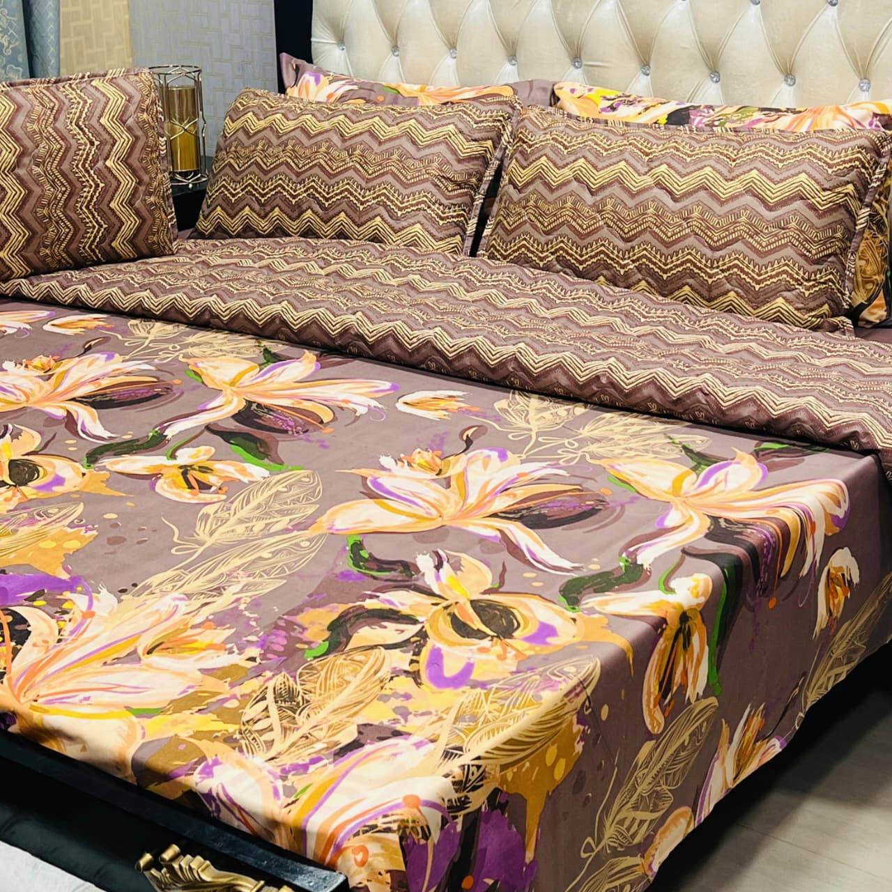7-Piece Printed Comforter Set – King Size, Cotton Mix (Premium Quality)