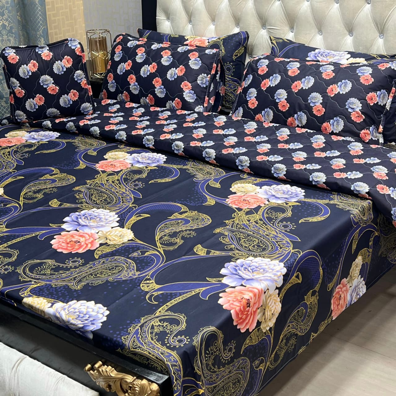 7-Piece Printed Comforter Set – King Size, Cotton Mix (Premium Quality)