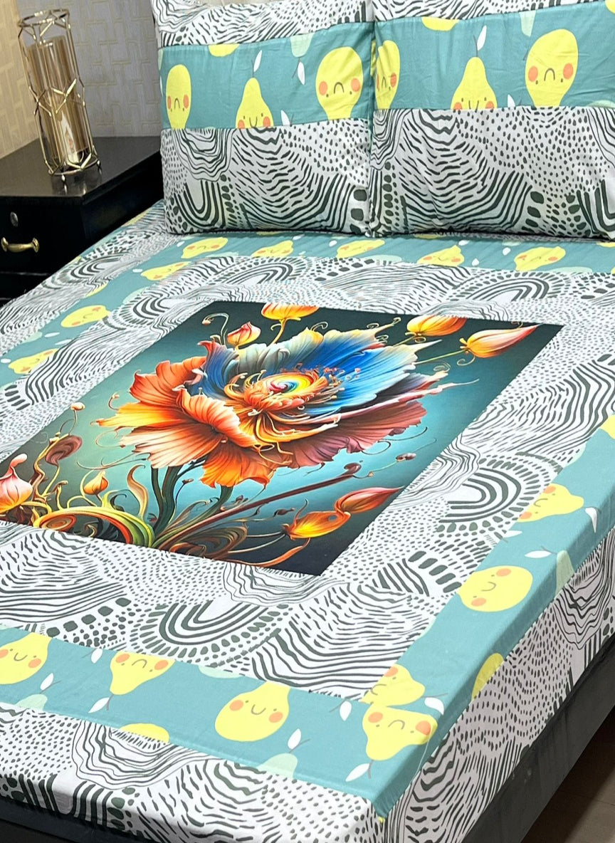 New Arrival – Digital Gold Panel 3-Piece Cotton Bedsheet Set (King Size)