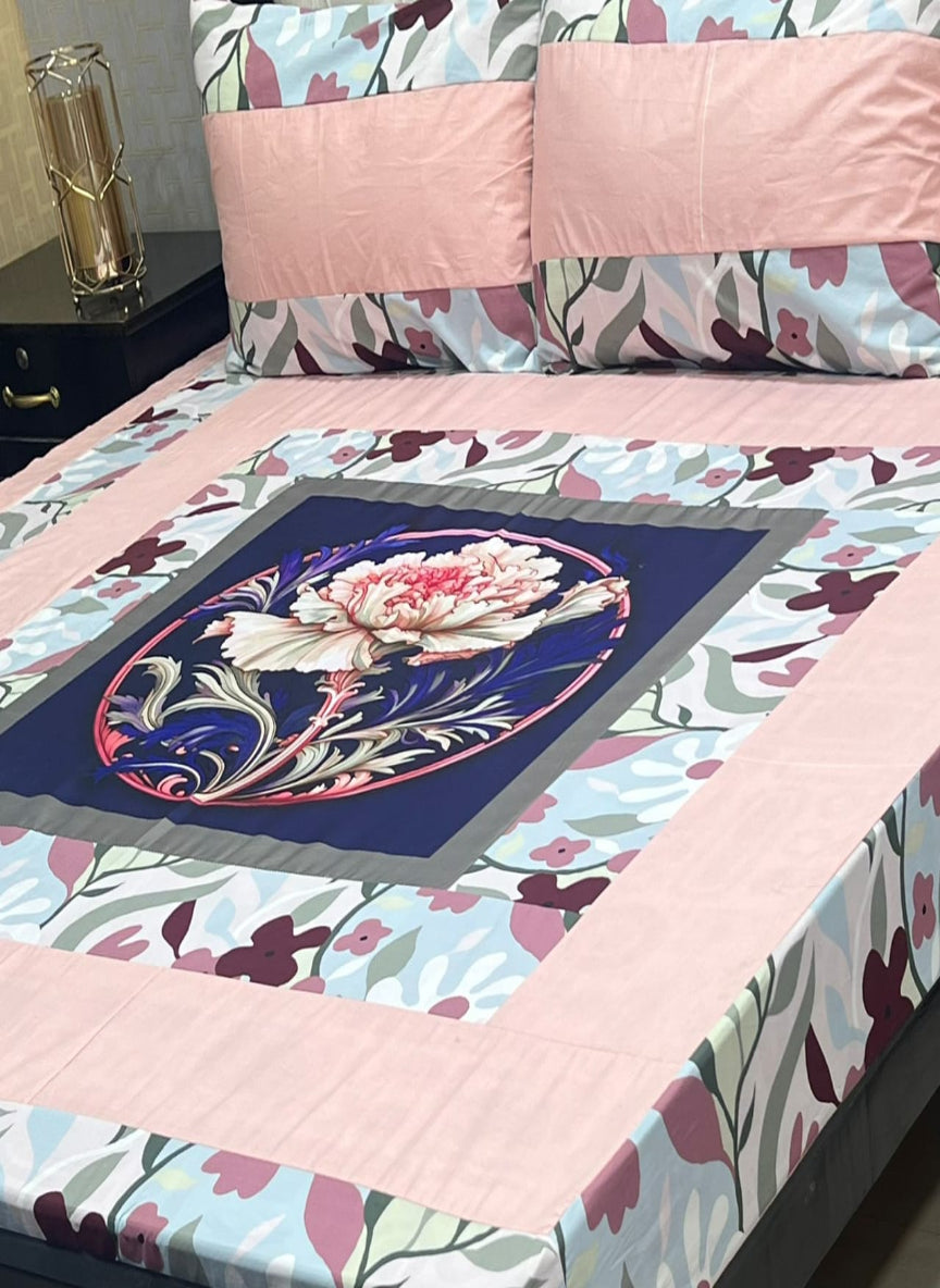 New Arrival – Digital Gold Panel 3-Piece Cotton Bedsheet Set (King Size)