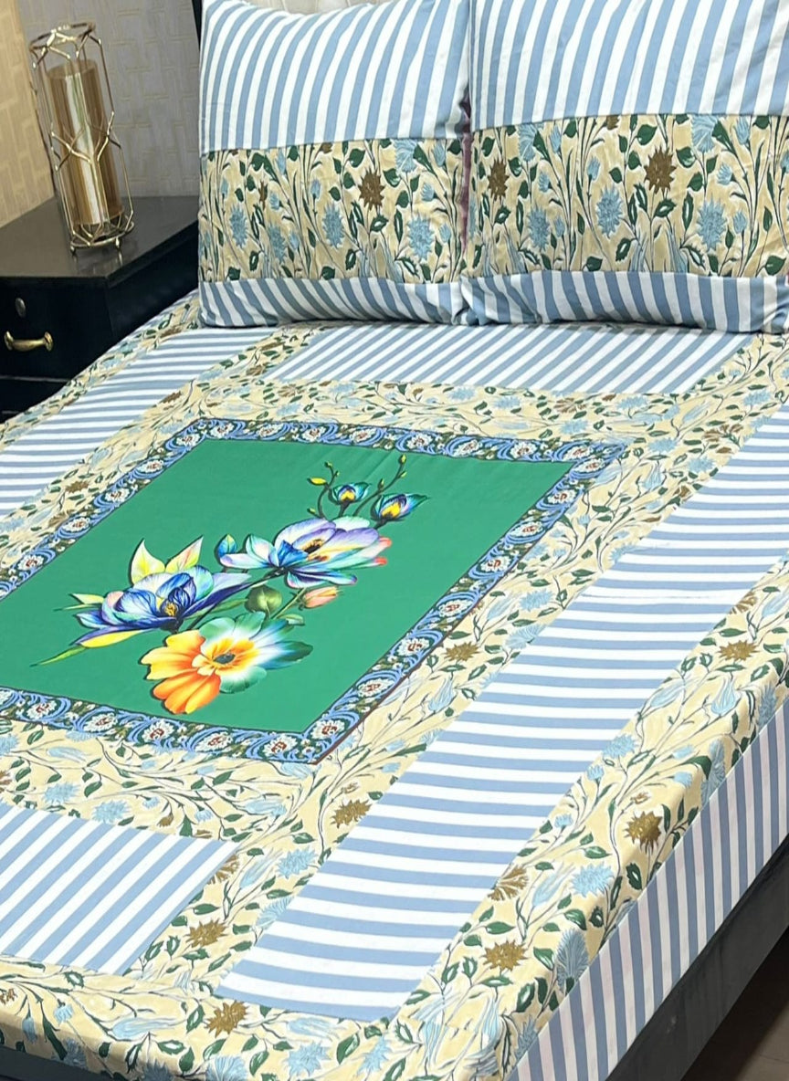 New Arrival – Digital Gold Panel 3-Piece Cotton Bedsheet Set (King Size)