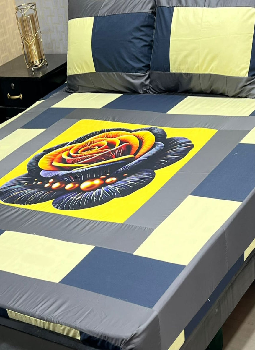 New Arrival – Digital Gold Panel 3-Piece Cotton Bedsheet Set (King Size)