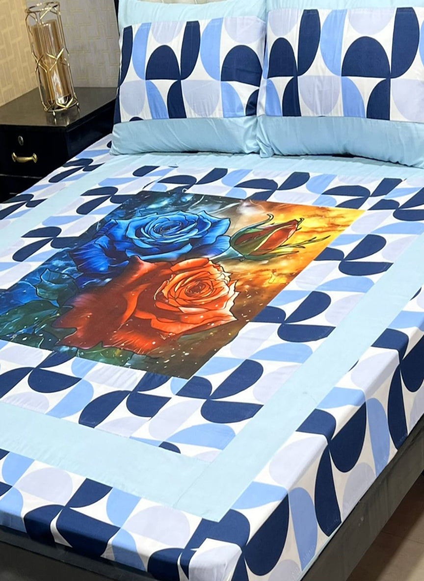 New Arrival – Digital Gold Panel 3-Piece Cotton Bedsheet Set (King Size)