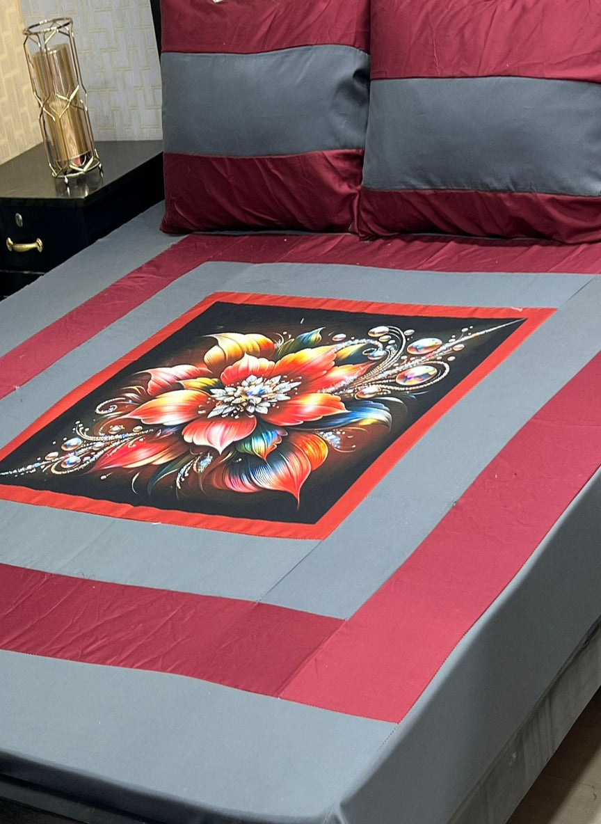 New Arrival – Digital Gold Panel 3-Piece Cotton Bedsheet Set (King Size)