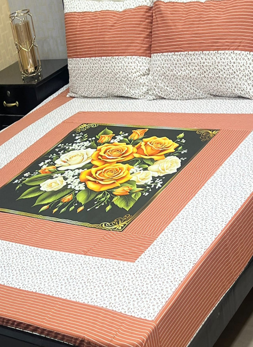 New Arrival – Digital Gold Panel 3-Piece Cotton Bedsheet Set (King Size)