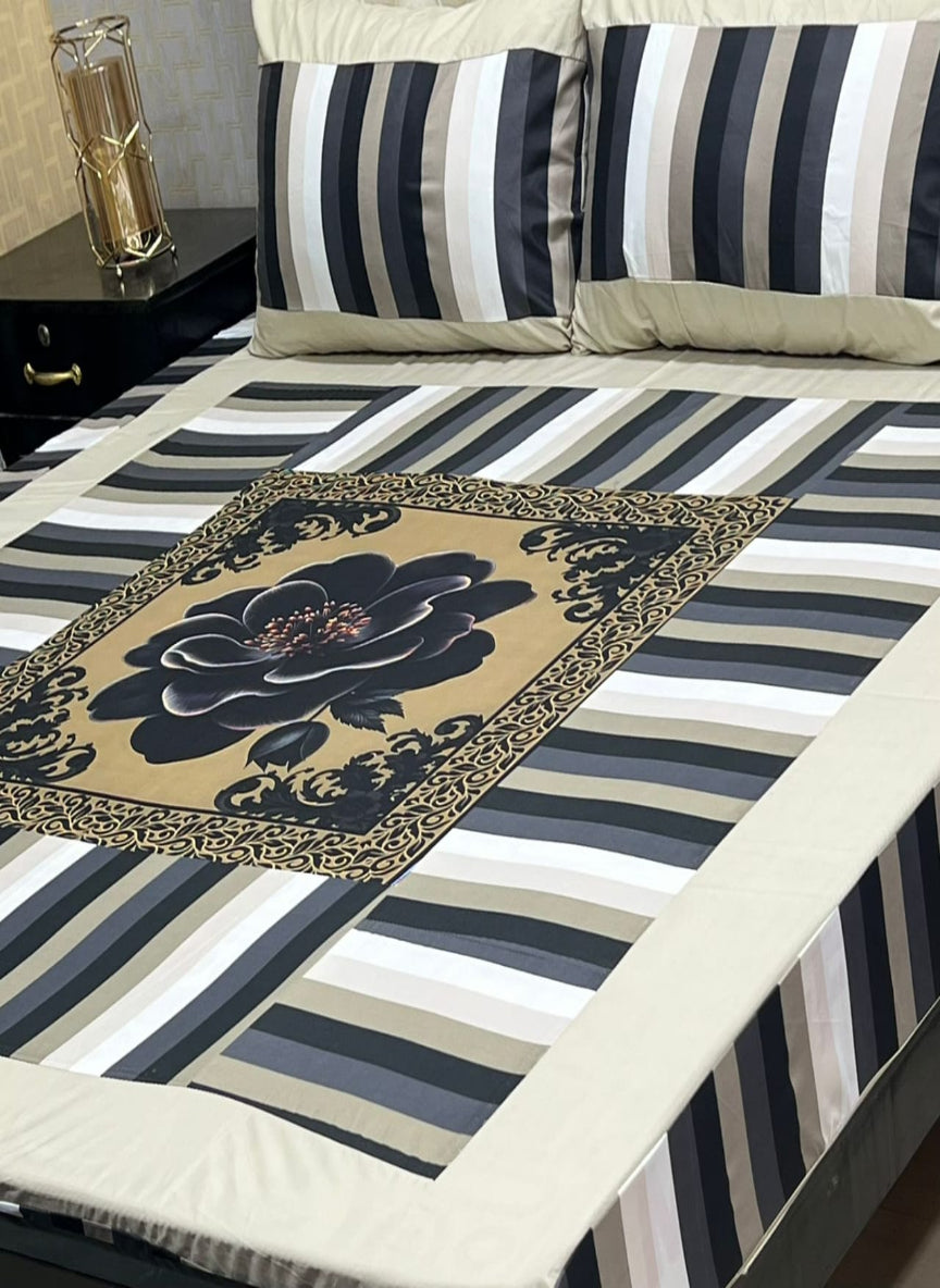 New Arrival – Digital Gold Panel 3-Piece Cotton Bedsheet Set (King Size)