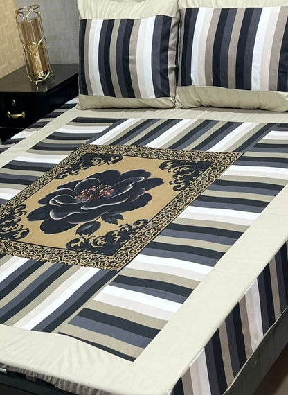 New Arrival – Digital Gold Panel 3-Piece Cotton Bedsheet Set (King Size)
