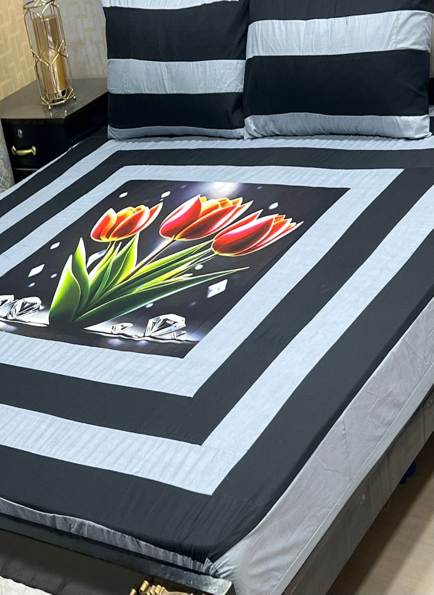 New Arrival – Digital Gold Panel 3-Piece Cotton Bedsheet Set (King Size)