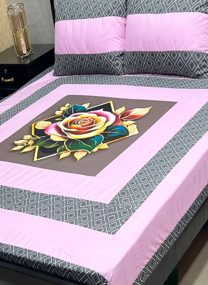 New Arrival – Digital Gold Panel 3-Piece Cotton Bedsheet Set (King Size)
