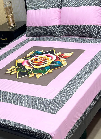 New Arrival – Digital Gold Panel 3-Piece Cotton Bedsheet Set (King Size)