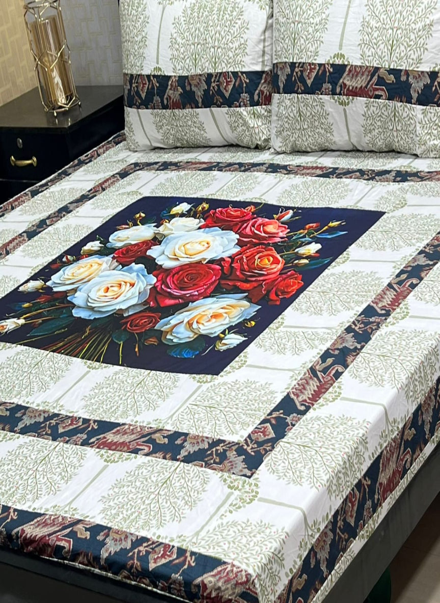 New Arrival – Digital Gold Panel 3-Piece Cotton Bedsheet Set (King Size)