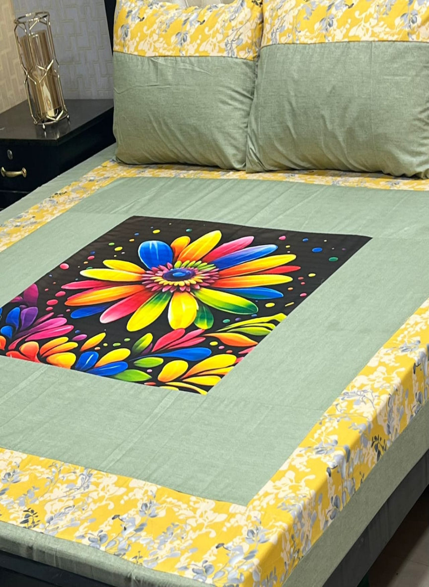 New Arrival – Digital Gold Panel 3-Piece Cotton Bedsheet Set (King Size)