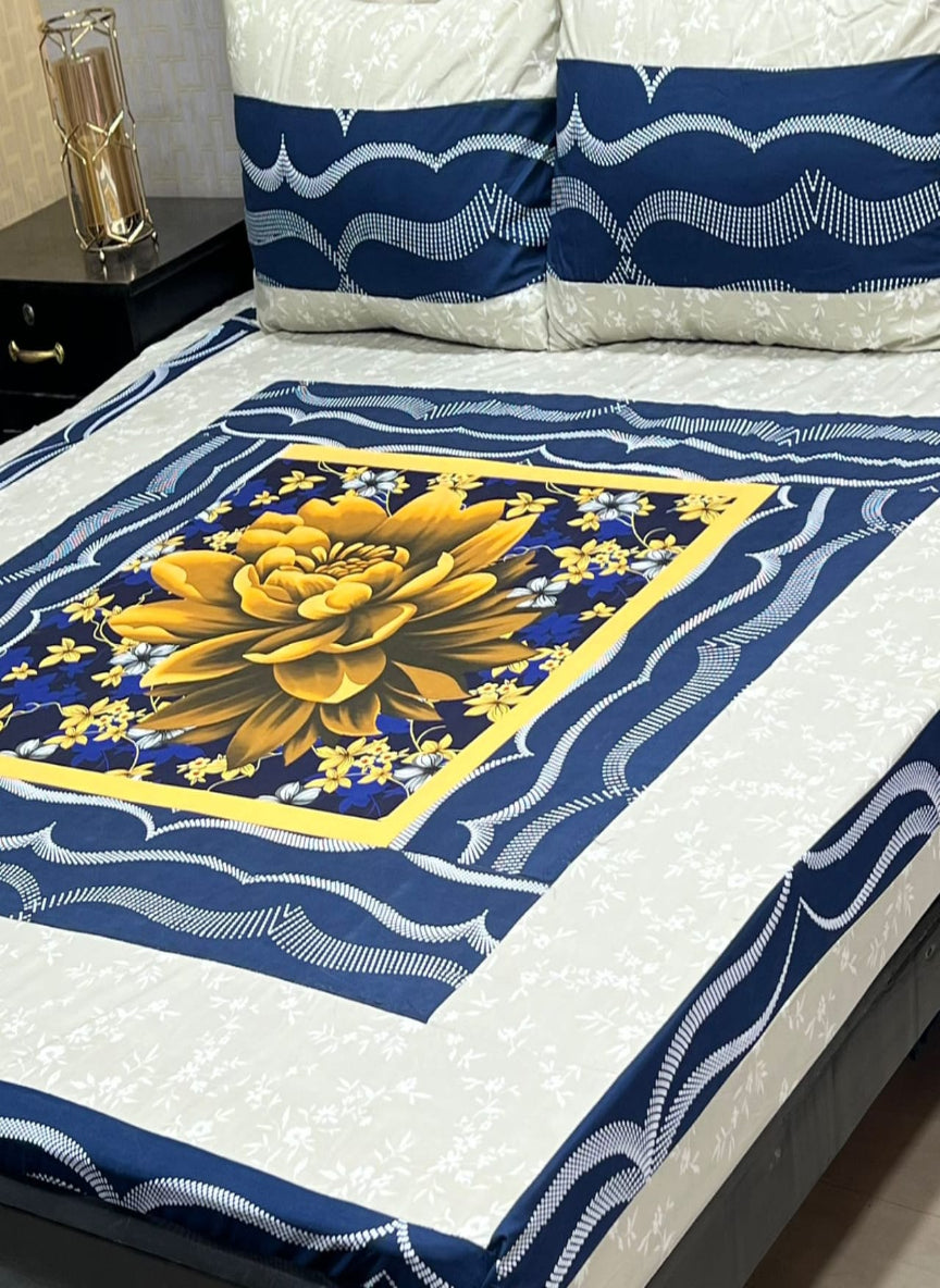 New Arrival – Digital Gold Panel 3-Piece Cotton Bedsheet Set (King Size)