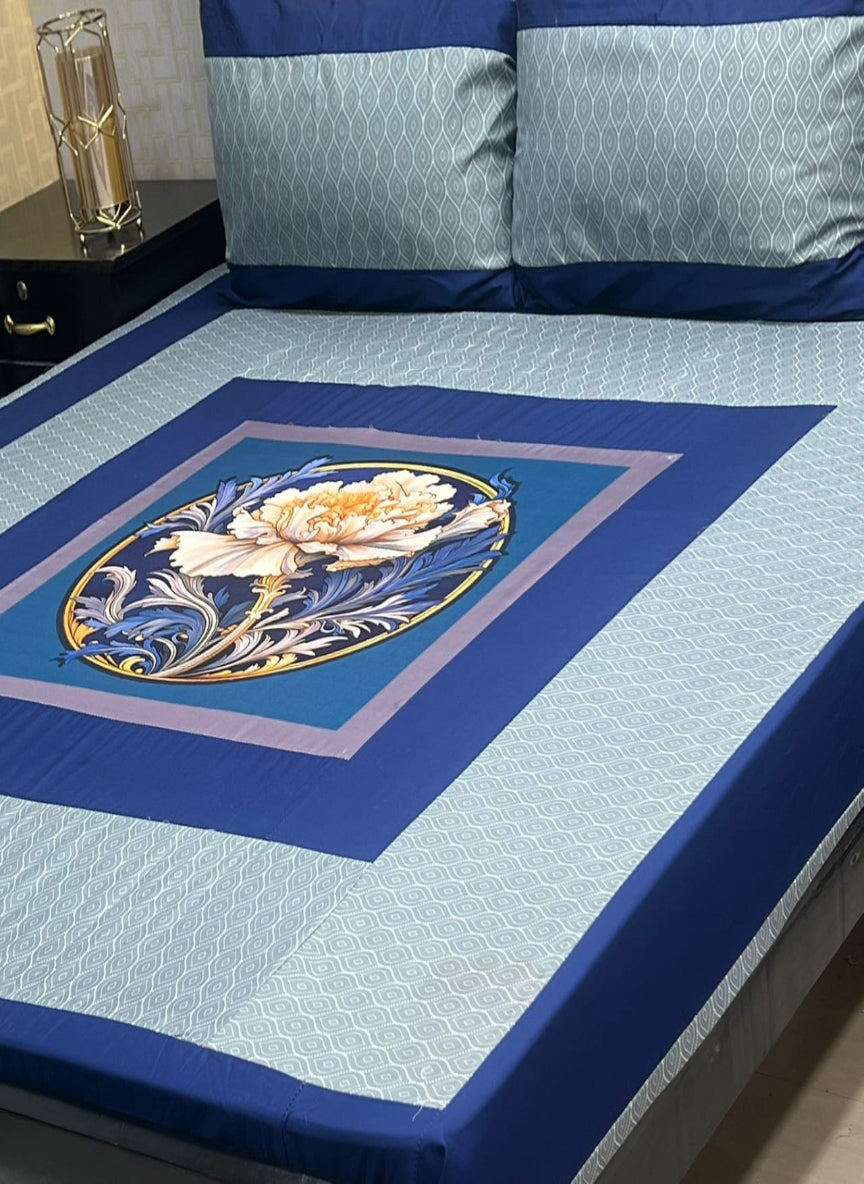 New Arrival – Digital Gold Panel 3-Piece Cotton Bedsheet Set (King Size)