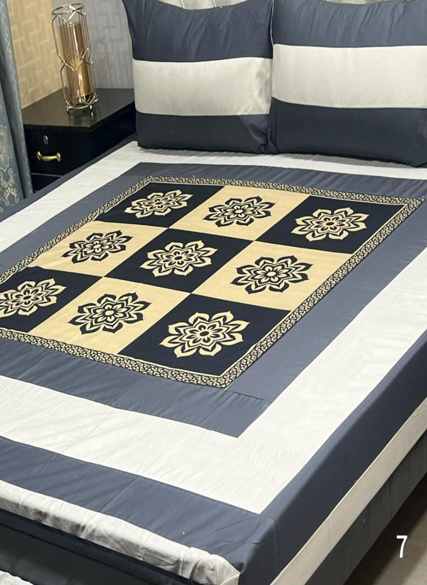 New Arrival – Digital Gold Panel 3-Piece Cotton Bedsheet Set (King Size)