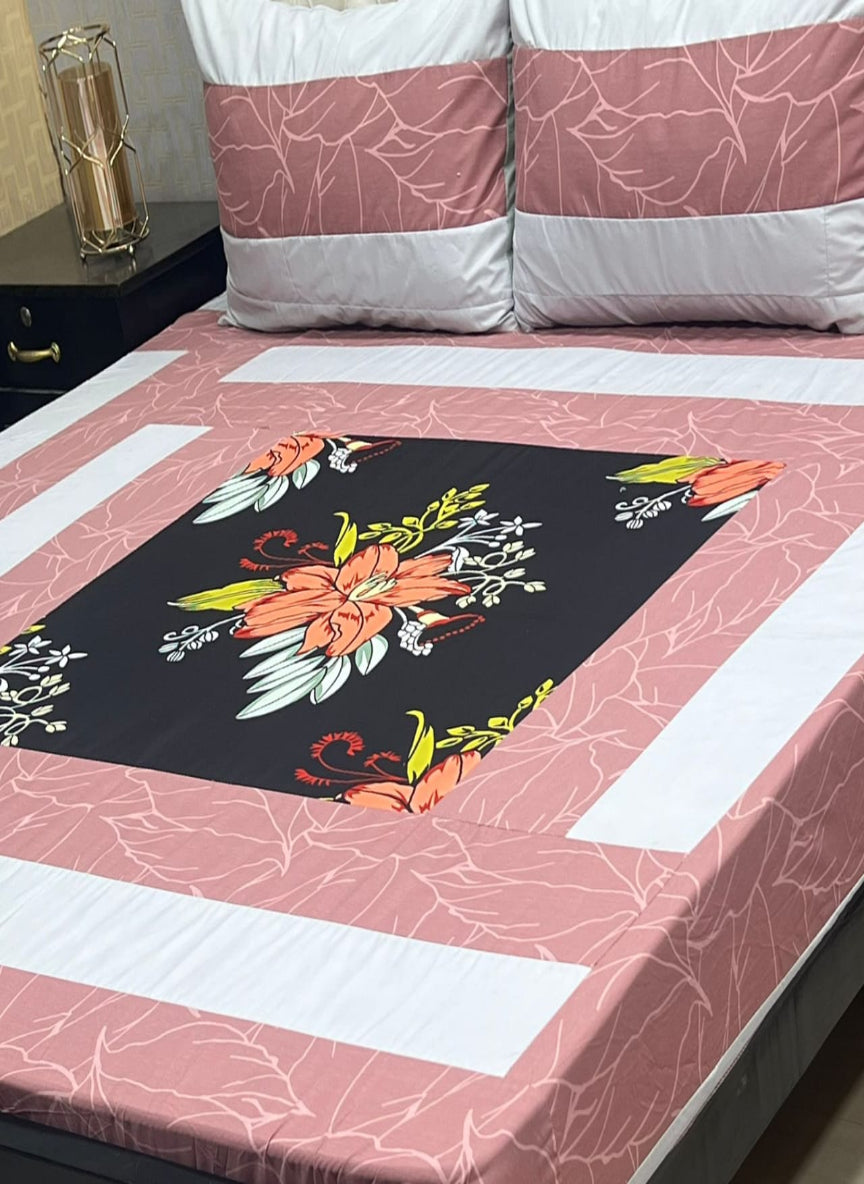 New Arrival – Digital Gold Panel 3-Piece Cotton Bedsheet Set (King Size)