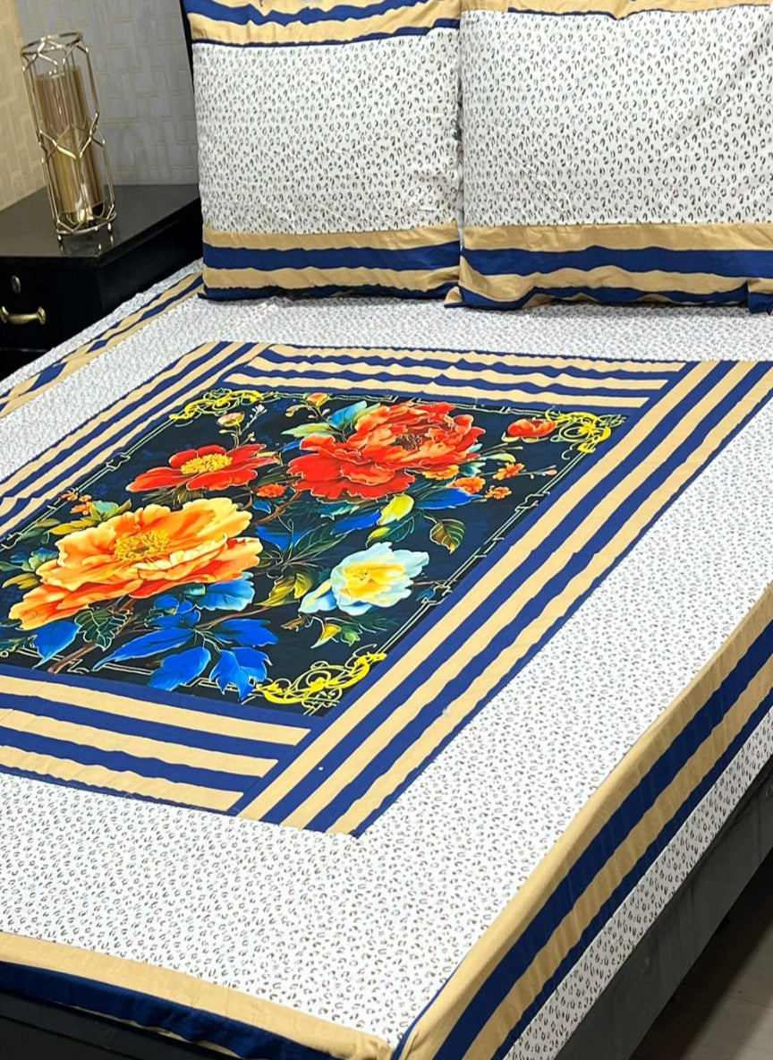 New Arrival – Digital Gold Panel 3-Piece Cotton Bedsheet Set (King Size)