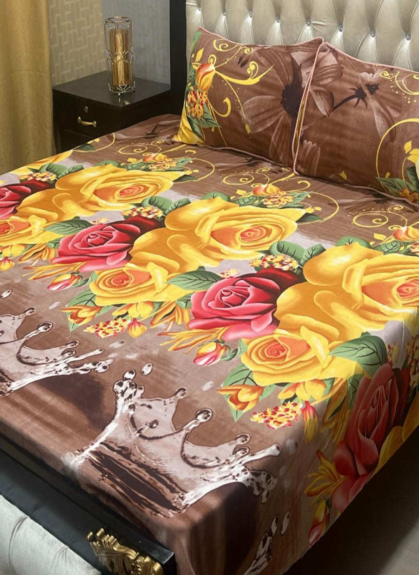 3D Crystal Cotton 3-Piece Bedsheet Set – Lifetime Color & Fabric Guarantee