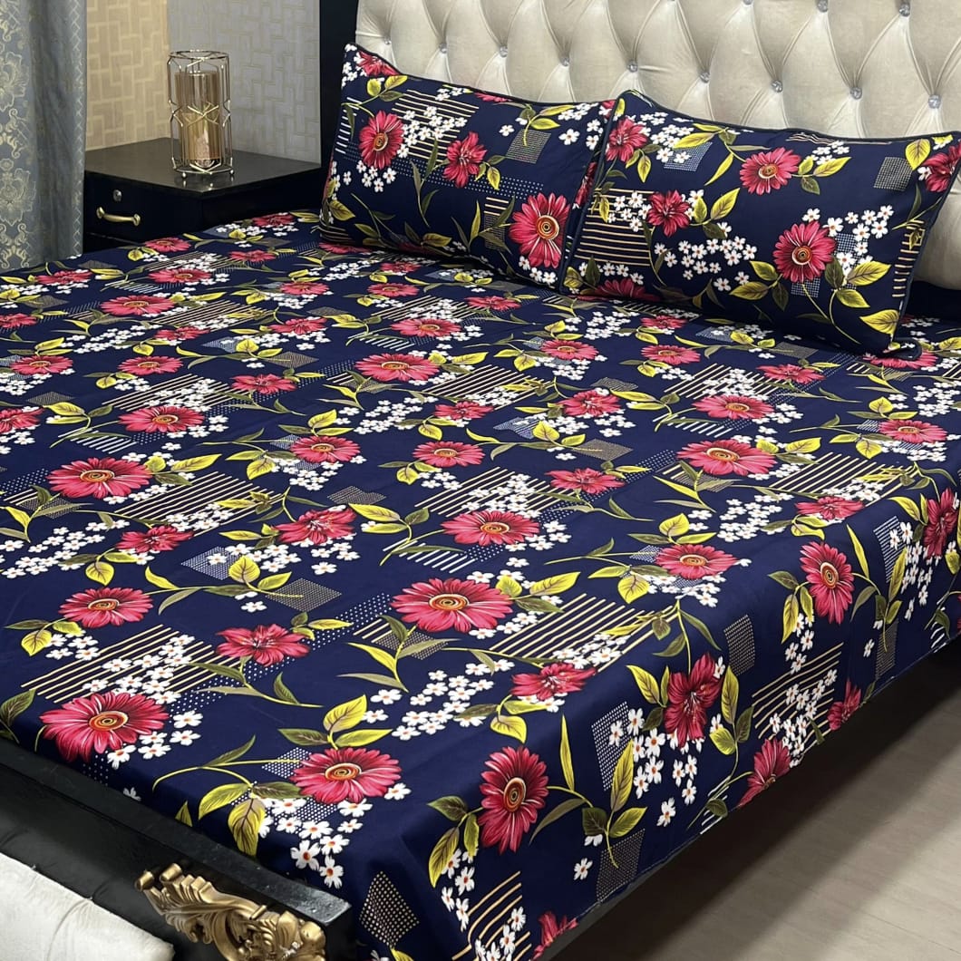 3D Crystal Cotton 3-Piece Bedsheet Set
