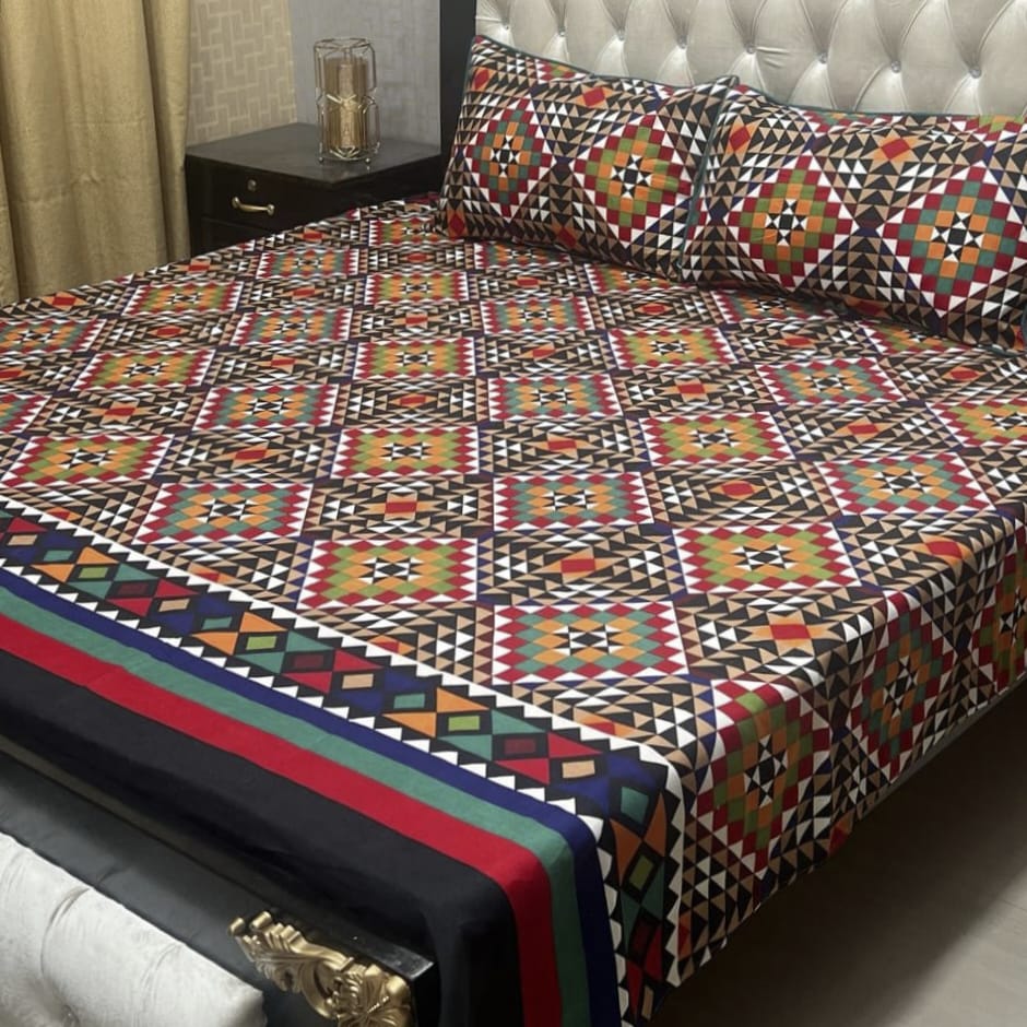 3D Crystal Cotton 3-Piece Bedsheet Set
