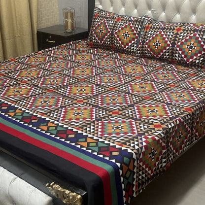 3D Crystal Cotton 3-Piece Bedsheet Set