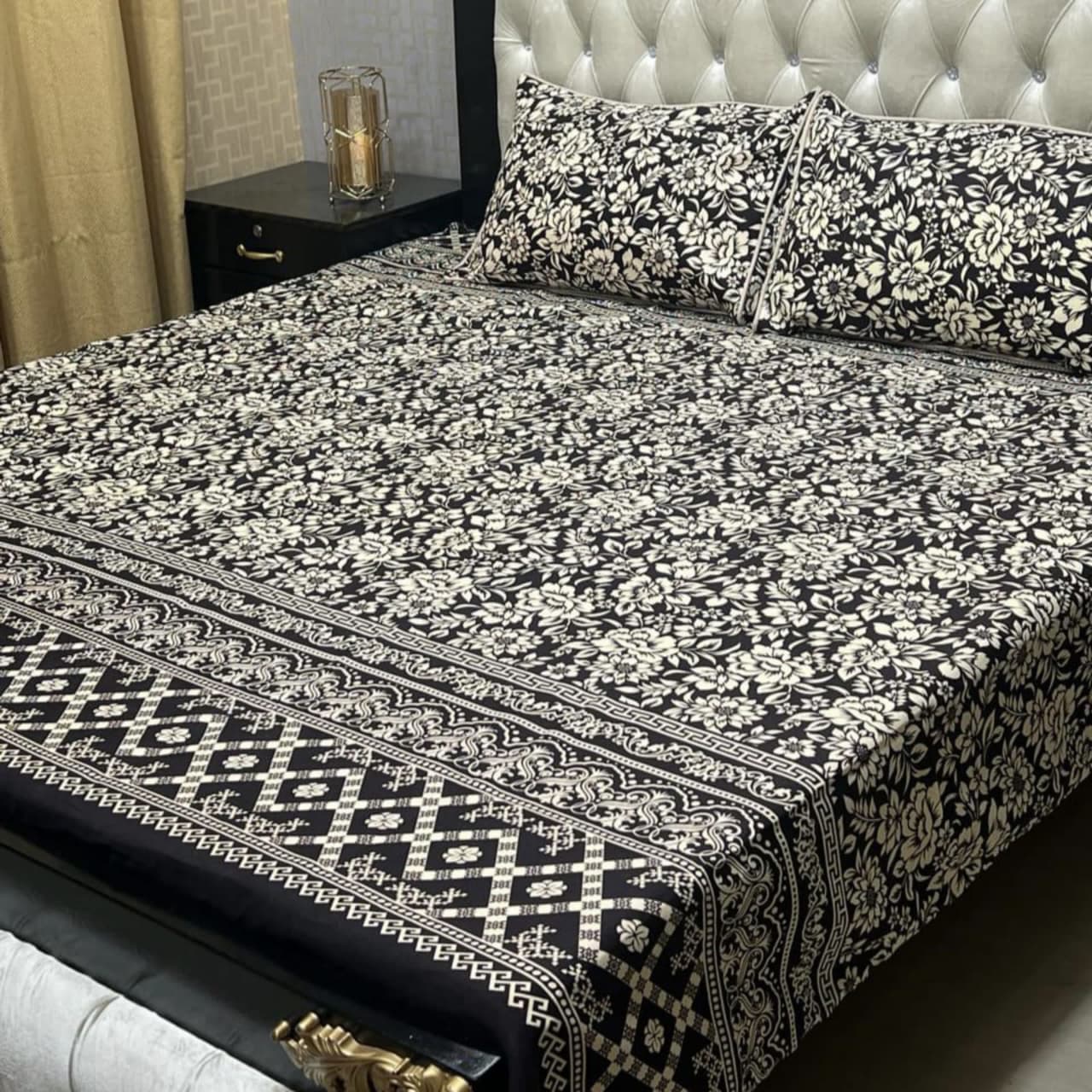 3D Crystal Cotton 3-Piece Bedsheet Set