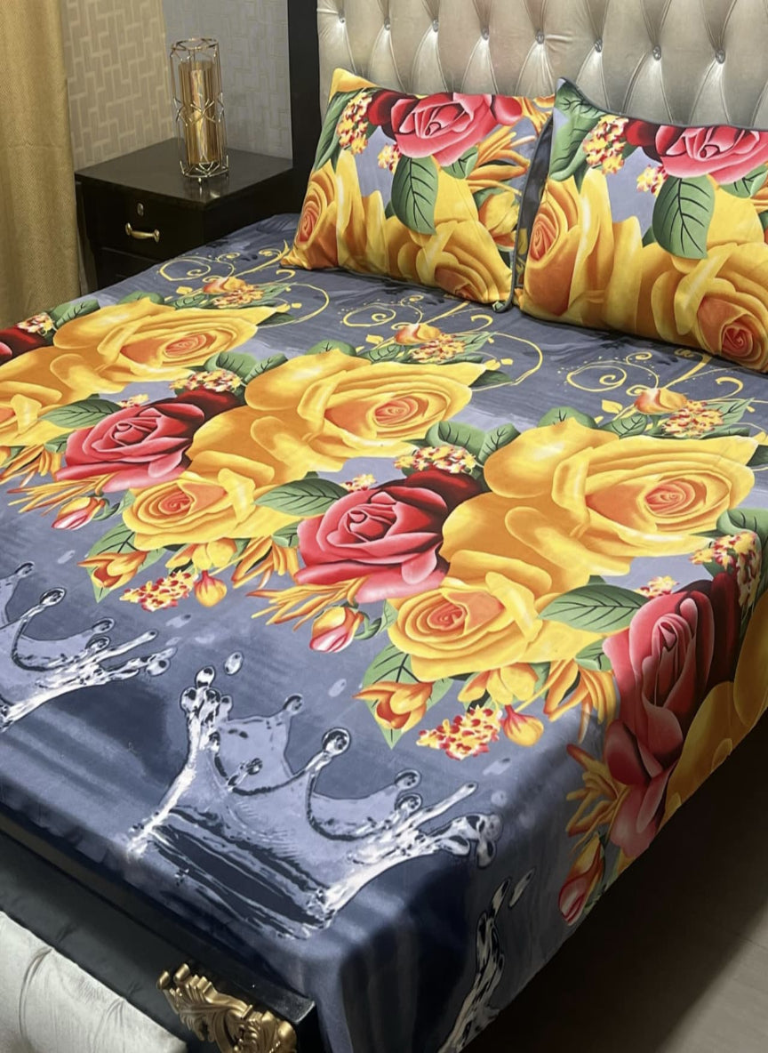 3D Crystal Cotton 3-Piece Bedsheet Set – Lifetime Color & Fabric Guarantee