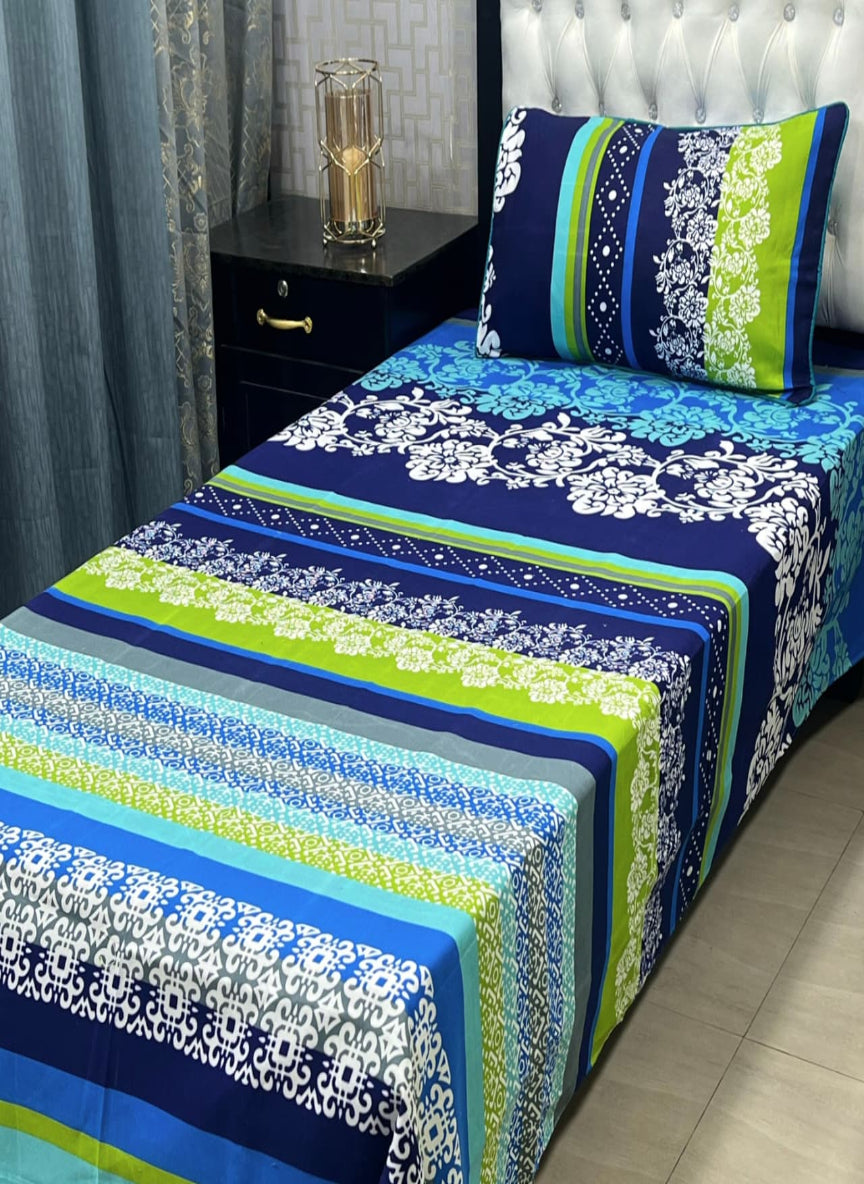 3D Crystal Cotton Single Pair Bedsheet Set – Lifetime Color Guarantee
