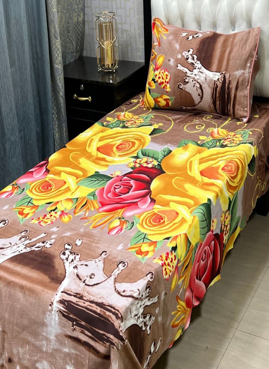 3D Crystal Cotton Single Pair Bedsheet Set – Lifetime Color Guarantee