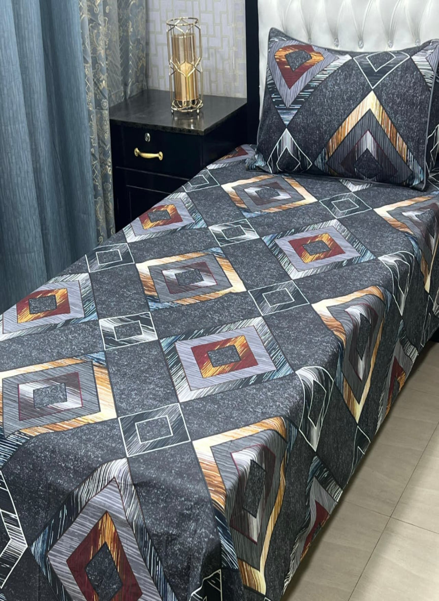 3D Crystal Cotton Single Pair Bedsheet Set – Lifetime Color Guarantee