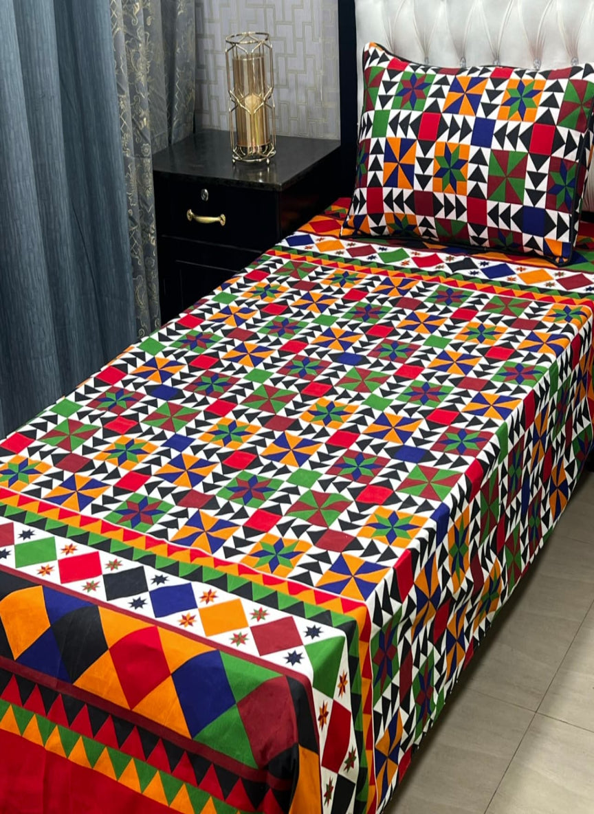 3D Crystal Cotton Single Pair Bedsheet Set – Lifetime Color Guarantee