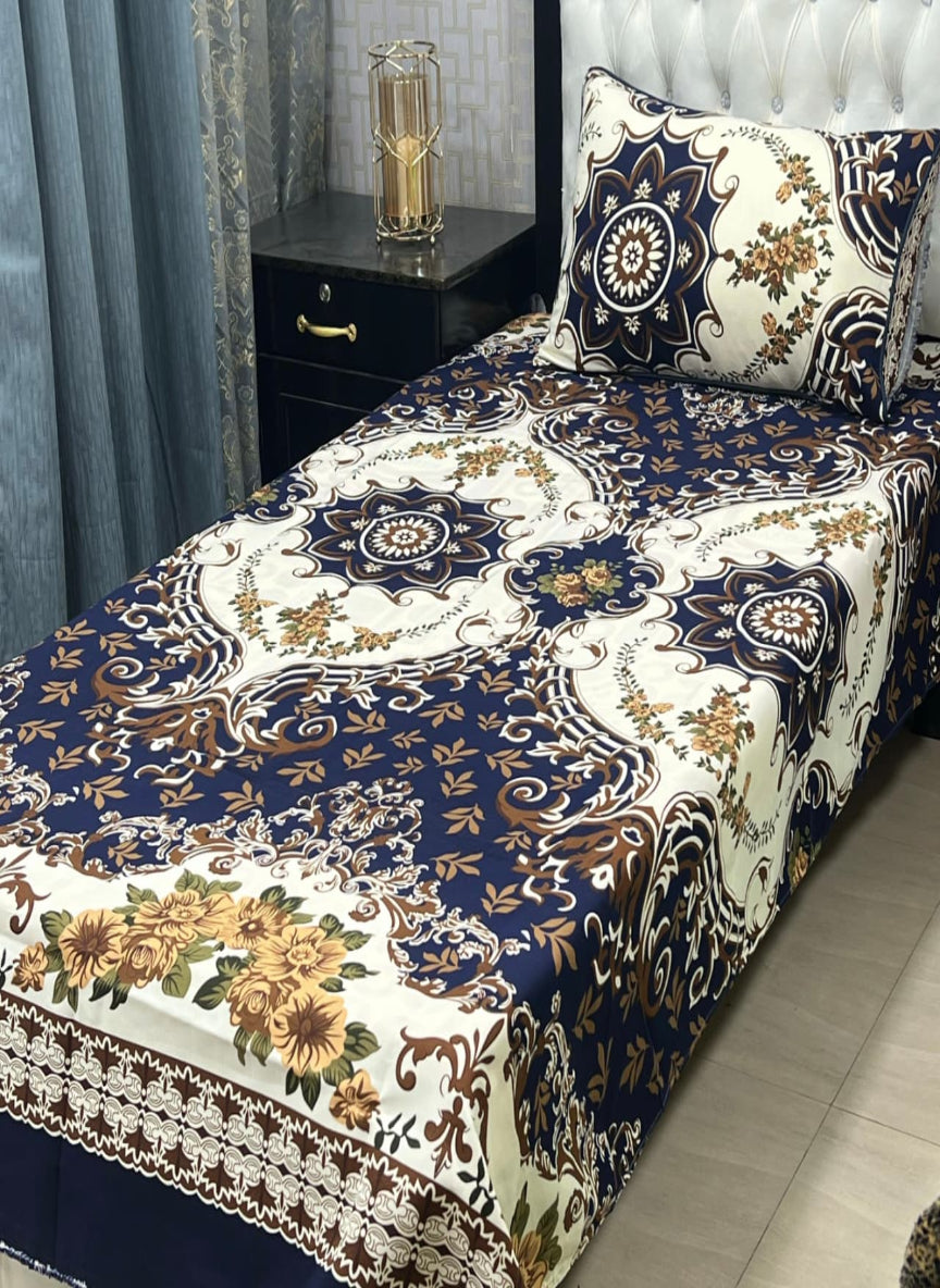 3D Crystal Cotton Single Pair Bedsheet Set – Lifetime Color Guarantee