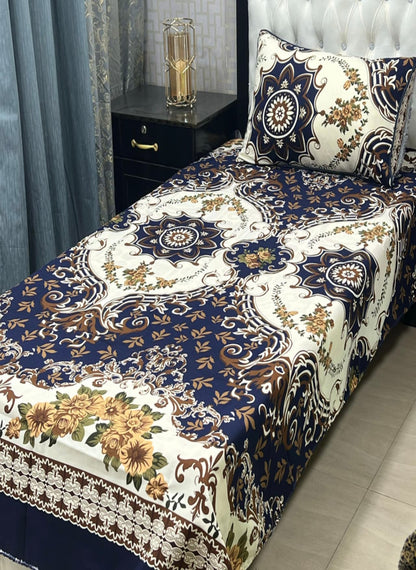 3D Crystal Cotton Single Pair Bedsheet Set – Lifetime Color Guarantee
